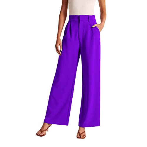 Generisch Yogahose Elegantes Hose Damen Frauen Weites Bein Hose Für Frauen Arbeit Business Casual Hoch taillierte Anzughose Fließende Hose Büro Chino Hose Damen (Purple, M) von Generisch