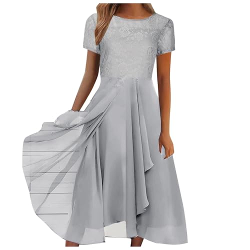 Generisch ZHAWEIYC Modisches Damenkleid Chiffon Patchwork Rundhalsausschnitt Spitze Hohlrock Brautjungfern Abendkleid Weißes Sommerkleid Kleider Mit SpaghettiträGer Damen Kleid Kurz von Generisch