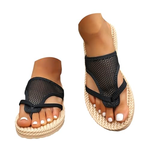 Generisch Zehentrenner Damen Sommer Atmungsaktive Vermascht Schlappen VerschleißFest Weiche Sohle Pantoffeln Flache Hauslatschen Leichte Freizeitschuhe Strand Slippers Espadrilles Sandaletten von Generisch