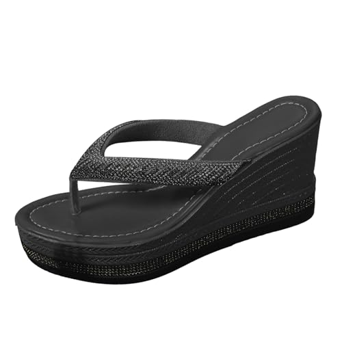 Generisch Zehentrenner Damen mit Fussbett Plateau Flip Flops Sandalen Bequem Keilabsatz Sommerschuhe Elegant Sommer Schuhe Latschen Offene Zehensandalen Orthopädische Pantoletten, 35-43 von Generisch