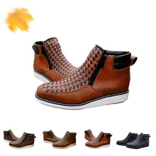 Generisch Zenfaze Handcrafted Western Cowboy Boots, Men's Square Toe Leather Double Zipper Hand-woven Cowboy Petatillo Boot with Double Side Zipper (Brown,38) von Generisch