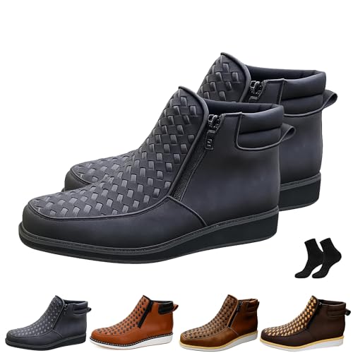 Generisch Zenfaze Handcrafted Western Cowboy Boots, Men's Square Toe Leather Hand-woven Cowboy Double Side Zipper Petatillo Boot (Black,48) von Generisch