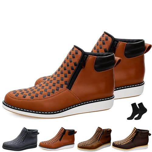 Generisch Zenfaze Handcrafted Western Cowboy Boots, Men's Square Toe Leather Hand-woven Cowboy Double Side Zipper Petatillo Boot (Brown,37) von Generisch