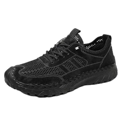 Generisch Zenfaze Orthopädische Herrenschuhe, Slip-On-Wanderschuhe mit Fußgewölbeunterstützung, atmungsaktive Mesh-Wanderschuhe mit rutschfestem Material (Black,46) von Generisch
