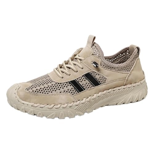 Generisch Zenfaze Orthopädische Herrenschuhe, Slip-On-Wanderschuhe mit Fußgewölbeunterstützung, atmungsaktive Mesh-Wanderschuhe mit rutschfestem Material (Khaki,43) von Generisch
