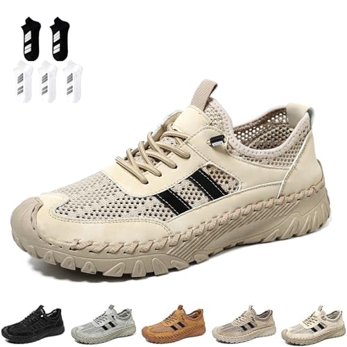 Generisch Zenfaze Orthopädische Herrenschuhe, Slip-On-Wanderschuhe mit Fußgewölbeunterstützung, atmungsaktive Mesh-Wanderschuhe mit rutschfestem Material (Sand Color,39) von Generisch