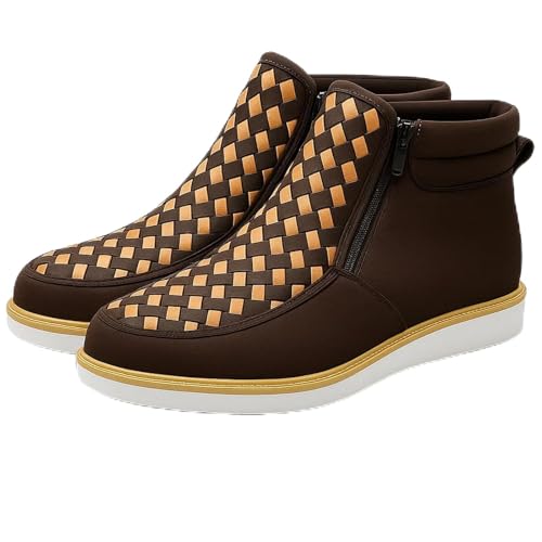 Generisch Zenfaze Shoes for Men, Botas De Petatillo Para Hombre, Leather Square Toe Hand-woven Petatillo Boots with Double Side Zipper (Coffee,39) von Generisch