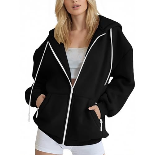 Generisch Zip Hoodie Damen Sweatjacke 2025 Reißverschluss Kapuzenpullover Langarm Pullover Fleecejacke Sport Sweatshirt Oversize Sweatshirtjacke Dünne Sportjacken Herbstt Winter Pullover Kapuzenpulli von Generisch