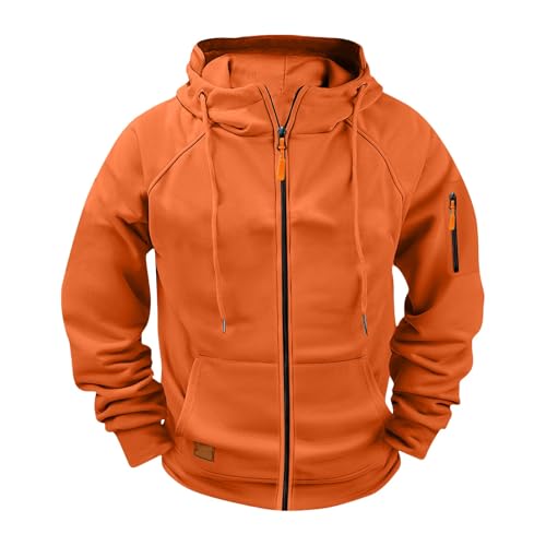 Generisch Zip Hoodie Herren Hoodie Herren Reißverschluss Kapuzenjacke Sweatjacke Zip Sweater Casual Arbeitspullover Mit Taschen Und Reißverschluss-Armablage Orange L von Generisch