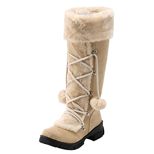 Generisch Zipper Damen Heels Warm Booties Toe High Hairball Runde Schuhe Keep Middle Damenstiefel Damen Sexy Rot (Beige, 37) von Generisch