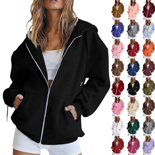 Generisch Zipper Hoodie Damen Mit Kapuze Reißverschluss Leicht Kapuzenpullover Mit Taschen Kapuzenjacke Baumwoll Sweatjacke Herbst Lang Oversized Sweatshirt Jacke Casual Sportjacke S-4xl von Generisch