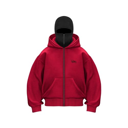 Generisch Zipper Hoodie Damen Y2K Kapuzenpullover Sweatshirt Mit Sturmhaube Sweatjacke Oversized Mask Jacke Mit Doppel Kapuze Hoodie Mit Fleece Winddichte Übergangsjacke Winter Motor Kapuzenjacke von Generisch