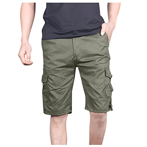 Generisch Zunfthose Herren, Kurze Cargo Shorts Herren Sommer Freizeithose Mit Taschen Shorts Beige Jeans Shorts Hose Bermuda Kurz 3/4 Mens Shorts Casual Kargo Hosen Stretch (XXL, Army Green) von Generisch