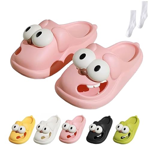 Generisch Zunge Kuss Hausschuhe, Big Eyes Hund Kissen Slipper, rutschfeste Flip Flops, niedliche lustige 3d Wolke Dias für Frauen und Männer (Rosa, Women8-9/Men7.5-8) von Generisch