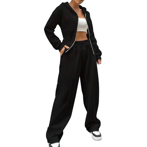 Generisch Zweiteiler Damen Jogginganzug Trainingsanzug Sportanzug - Elegant Bequem Reißverschluss Sport Outfit Set - Yogatraining Joggen Laufen Fitness Sweatshirt und Jogginghose Fitness Zweiteiler von Generisch