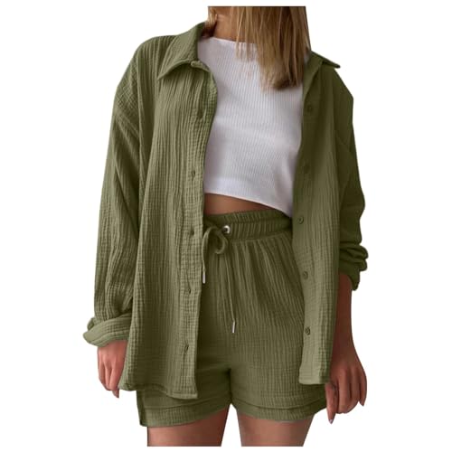 Generisch Zweiteiler Damen Musselin Bluse Sommer Set - Outfit Leinen Bluse Hemd Und Shorts Lounge Set Strand Y2K Clothes Baumwolle Sportanzug Elegant Oversize Freizeitanzug Langarm Hausanzug Generisch Zweiteiler Damen Musselin Bluse Sommer Set - Outfit Leinen Bluse Hemd Und Shorts Lounge Set Strand Y2K Clothes Baumwolle Sportanzug Elegant Oversize Freizeitanzug Langarm Hausanzug von Generisch