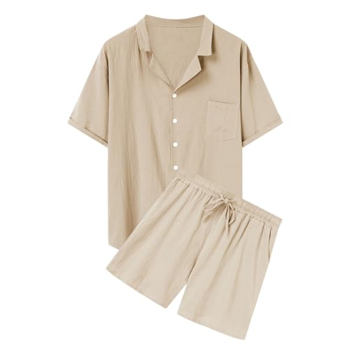 Generisch Zweiteiler Herren Leinenanzug Sommer Kurz Schlafanzug Mode Einfarbig Sommeranzug mit Kurzarm Leinenhemd und Leinen Shorts Schlichter Casual 2 Teiler Sets Leicht Luftig Strandanzug Generisch Zweiteiler Herren Leinenanzug Sommer Kurz Schlafanzug Mode Einfarbig Sommeranzug mit Kurzarm Leinenhemd und Leinen Shorts Schlichter Casual 2 Teiler Sets Leicht Luftig Strandanzug von Generisch