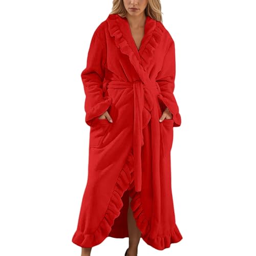 Generisch ademantel Damen mit Kapuze 100% Fleece Frottee Morgenmantel Damen, Bademantel leicht Kimono Saunamantel Hausmantel lang Bathrobe Plüsch von Generisch