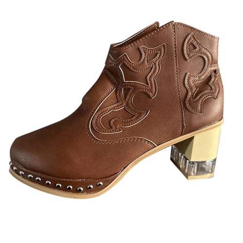 Generisch biker stiefel damen Stiefeletten Damen Winter Wasserdicht Niederung Blockabsatz Halbstiefel Elegant Rutschfest Schlupfschuhe Bequeme Einfarbige Reißverschluß Outdoorschuhe Braun 39 von Generisch