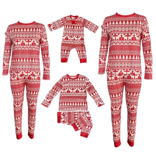 Generisch Weihnachts Pyjama Familie Set, Kuschelig Matching Schlafanzug Damen Herren Partner Baumwolle Christmas Pyjama Kinder Jungen Mädchen Familie Pyjamas Set von Generisch