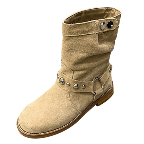 Generisch combat boots damen Stiefeletten Damen Winter Wasserdicht Niederung Blockabsatz Halbstiefel Elegant Rutschfest Schlupfschuhe Bequeme Einfarbige Reißverschluß Outdoorschuhe Khaki 37 von Generisch
