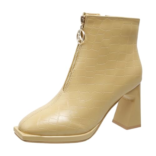 Generisch damen stiefel weitschaft Stiefeletten Damen Winter Wasserdicht Niederung Blockabsatz Halbstiefel Elegant Rutschfest Schlupfschuhe Bequeme Einfarbige Reißverschluß Outdoorschuhe Khaki 39 von Generisch