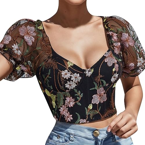 Generisch dirndl bluse damen transparent blumen Elegante Damen Spitze Tube Tops Bügelfreie Dessous Blusen Für Dirndl Oktoberfest Party Schwimm (Coffee, S) von Generisch