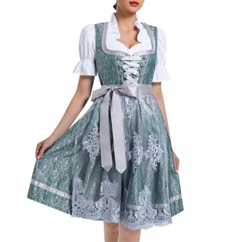 Generisch Dirndl Damen midi,Dirndl Damen Midi Spitze Kleid Festival Outfit Traditional Hochzeit Milkmaid Dress Trachtenkleid Mit Bluse Schürze Skirt Elegant Große Größen Oktoberfest Party blau XXL von Generisch