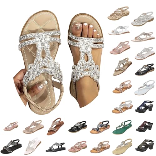 Generisch discounter trailer Sandalen Damen Glitzer Strass Slingback Sandaletten Leichte mit Keilabsatz Sommer Frauen Schuhe Keilsandalen Elegant Bequem Sommerschuhe römersandalen damen Khaki 35 von Generisch