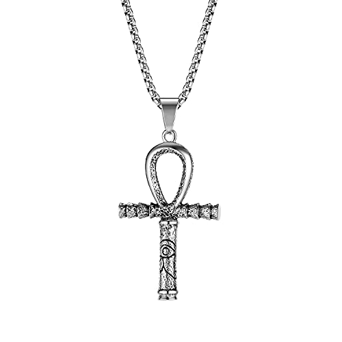 Generisch dsanbo Herren Halskette Edelstahl Kette Anhänger Ägyptisches Ankh Kreuz Auge Punk Retro Schmuck (Silber) von Generisch