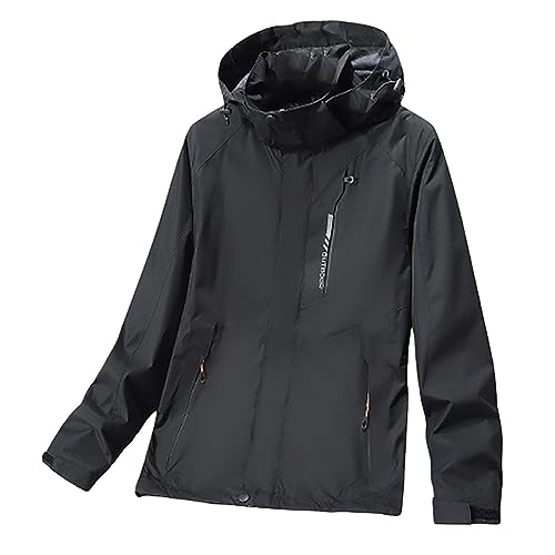 Generisch dünne Jacke Damen,Regenjacke Herren Damen Wasserdicht Windbreaker Ultraleichte Fahrradjacke Casual Funktionsjacke Wasserdicht Atmungsaktiv Windjacke Softshelljacken Outdoorjacke,Schwarz 4XL von Generisch