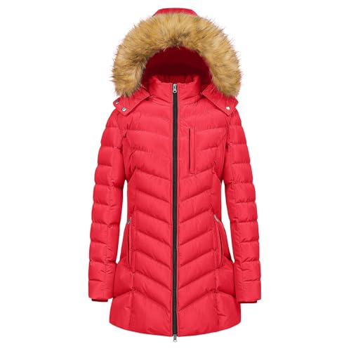 Generisch dünne jacke damen Winterjacke Lang Warm Daunenjacke Puffer Jacke Steppjacke mit Kapuze Gepolsterte Daunenmante Langärmelige Steppmantel Dicke Parka Thermal Mantel steppmantel damen leicht von Generisch