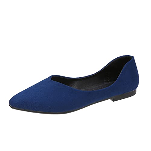 Generisch einfarbig Spitze Zehe Freizeitschuhe Flache Schuhe Damen Stiefeletten (Blue 41) von Generisch