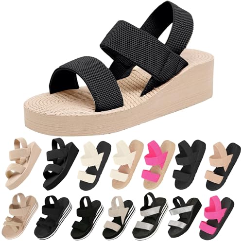 Generisch espadrilles für damen keilabsatz Sandalen Damen Sommer Flache Pantoletten Bequeme Offene Boho Strandsandalen Leichte Breite Füße mit Elastischen Sommerschuhe Freizeit Plateau Sandals BK1 37 von Generisch