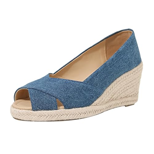 Espadrilles Für Damen Keilabsatz - Sandalen Damen Sommer Bequem Damenschuhe Slip-On Einzelne Schuhe Fischmund Stöckelschuhe Open Toe Sommerschuhe Pendler Absatzschuhe Leicht Schlupfschuhe von Generisch