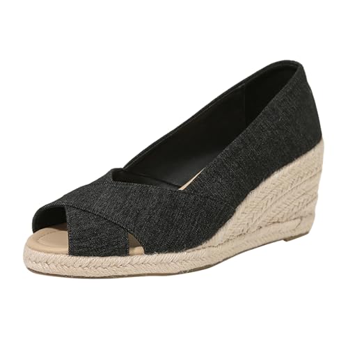 Espadrilles Für Damen Keilabsatz - Sandalen Damen Sommer Bequem Damenschuhe Slip-On Einzelne Schuhe Fischmund Stöckelschuhe Open Toe Sommerschuhe Pendler Absatzschuhe Leicht Schlupfschuhe von Generisch