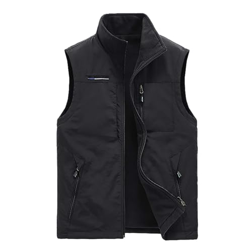 Generisch fleece weste herren leicht, outdoorweste oversized warme Anglerweste Ärmellose Stehkragen Laufweste cargo classic Funktionsweste Leichter bequeme Arbeitsweste schlicht alttag sportjacke von Generisch