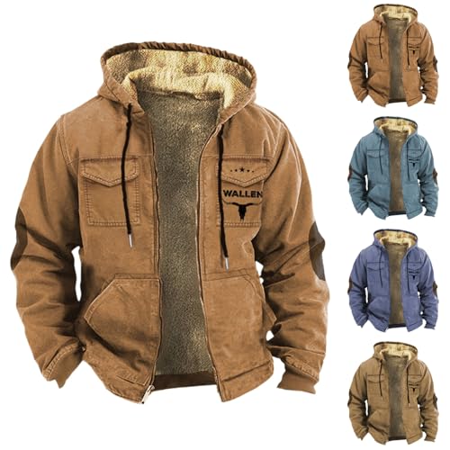 Generisch fleecejacke herrenFleecejacke Herren Jacke Winterjacke Herren Multi Taschen Blouson Einfarbiger Fleece Softshelljacke Winter Warm Sweatjacke Kapuze Kordelzug Bequem Fit übergangsjacke von Generisch