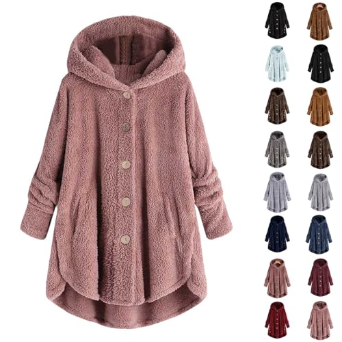 Generisch fleecejacken Winterjacke Warm Winter Teddy Fleece Jacken Fleecejacke mit Knöpfen Teddyjacke Fellmantel PlüSchjacke mit Taschen Kuscheljacke Lockere Dufflecoat mäntel für damen von Generisch