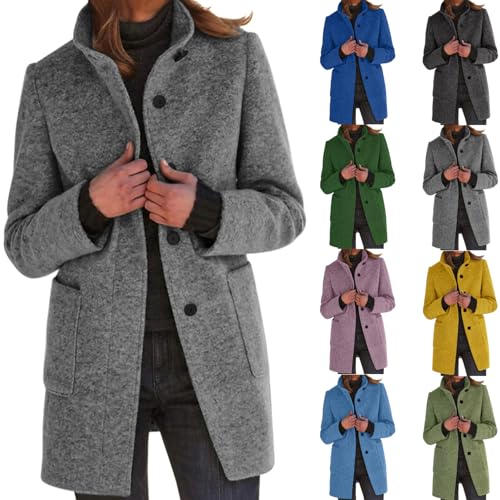 Generisch frauenmantel kapseln Wollmantel Winter Warm Wintermantel Mittellanger Elegantes Mantel Winddichter Übergangsmantel Einfarbig Damenmantel mit Kragen und Knöpfen daunenjacken von Generisch