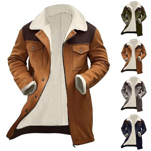 Generisch herren-jacken Trenchcoat Herren Jacke Wintermantel Herren Mit Taschen Winter Warm Fleecejacke Farbblock Ohne Kapuze Winterjacke Fleece Bequem Fit Softshelljacke von Generisch