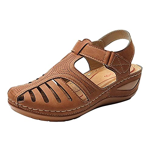 Generisch high heels mules Sandalen Damen Breite FüßE Compatible With Motorrad Schuhe Damen9Weicher KnöChel Runde Bequeme Hohle Frauen-Modeschuh Zehen Damensandalen Bequeme Rutschfest Braun 40 von Generisch