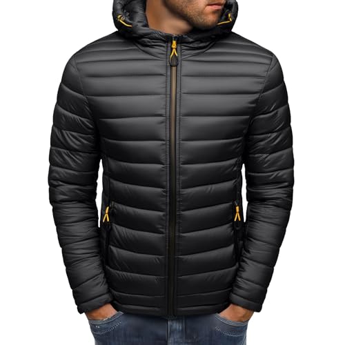 Generisch jeansjacke Steppjacke Herren Warmer Winterjacke Herren Winter Kapuzenjacke Einfarbiger üBergangsjacke Kapuze Baumwolle Softshelljacke Bequem Fit Mantel Wintermantel von Generisch