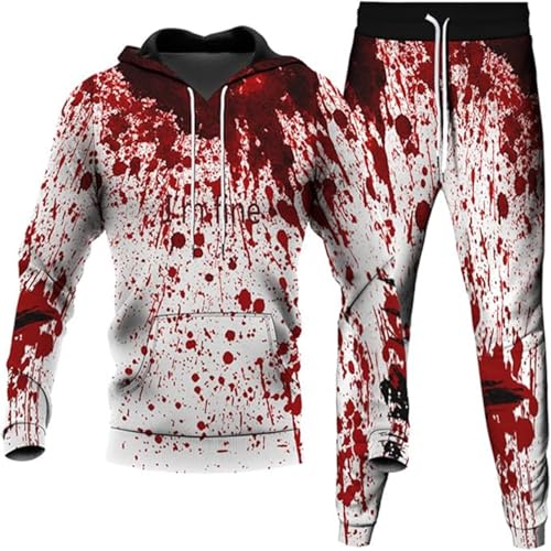 Generisch Jogginganzug Herren,Halloween Jogginganzug Herren Blutigem 2 Teiler Freizeitanzug Horror Kostüm Trainingsanzug Blutspritzer Muster Hoodies Und Jogginghosen Kapuzenpullover Set Streetwear von Generisch