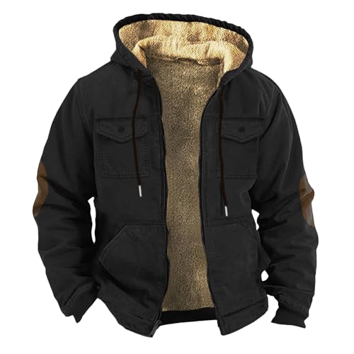 Generisch laufjacke herren Fleecejacke Herren Jacke Kapuzenjacke Taschen Blouson Einfarbiger Fleece Winterjacke ReißVerschluss Winter Warm Rundhals übergangsjacke Kordelzug Bequem Fit Trainingsjacke von Generisch