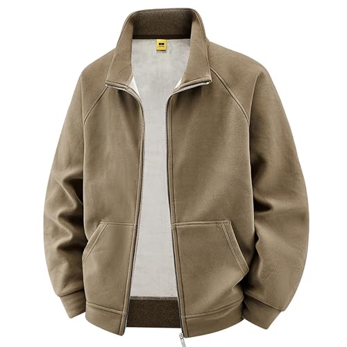 Generisch laufjacke herren Fleecejacke Herren Jacke Sweatjacke Blouson Einfarbiger Fleece Softshelljacke Mit ReißVerschluss Winter Warm Rundhals Bomberjacke Bequem Fit übergangsjacke herbstjacke von Generisch