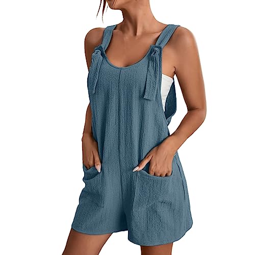 Generisch musselin jumpsuit damen Sommer Overall Ärmellos Latzhose Elegant Playsuit Weiches Romper Einteiler Einfarbiges Jump Suit Verstellbaren Hosenanzug Jumpsuits Mit Taschen von Generisch