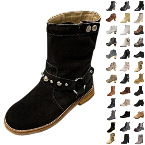 Generisch overknee high heels Stiefeletten Damen Winter Wasserdicht Niederung Blockabsatz Halbstiefel Elegant Rutschfest Schlupfschuhe Bequeme Einfarbige Reißverschluß Outdoorschuhe Schwarz 39 von Generisch