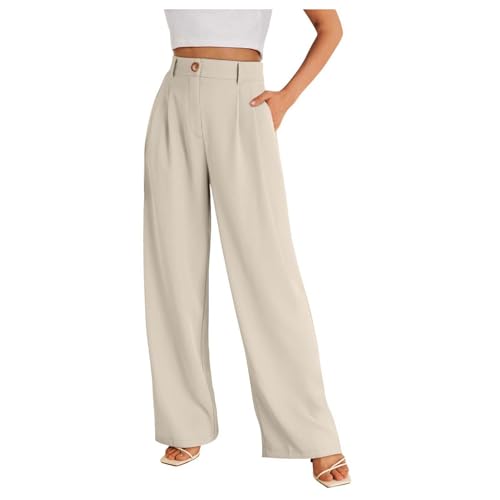 Generisch palazzo hose damen sommer 3/4 elegant baumwolle, Schwarze Lange Weite Anzughose Damen Elegant - High Waist Lässig Freizeithose Culotte Bund Mit Taschen Business Palazzo Stoffhose von Generisch