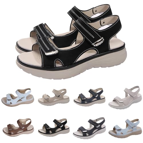 Generisch platform sandals women Damen Trekking Sandalen Sommer Orthopädische mit Weiche Fussbett Sandaletten Bequeme Klettverschluss Breite Füße Sport sandalen damen 42 breite füße Black 42 von Generisch
